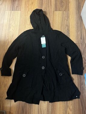 New ! Tags Neon buddha prestige Black Hooded Button-Front Women's Coat size xl